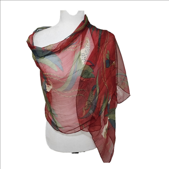 Chiffon Scarf Vintage Red Rooster Print Very Light And Airy Womens Retro - Picture 2 of 11